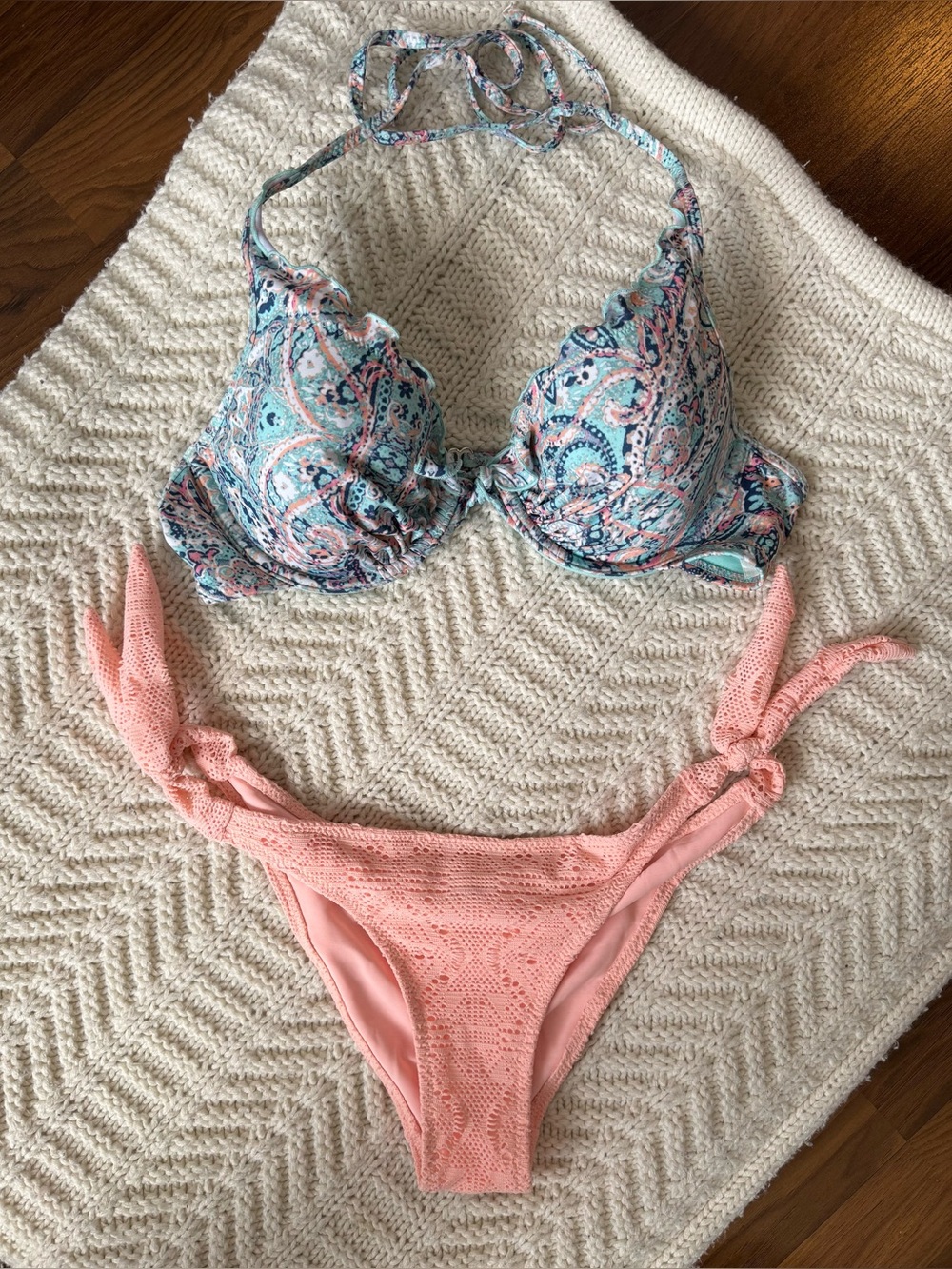 Aqua and Coral Paisley Bikini Set